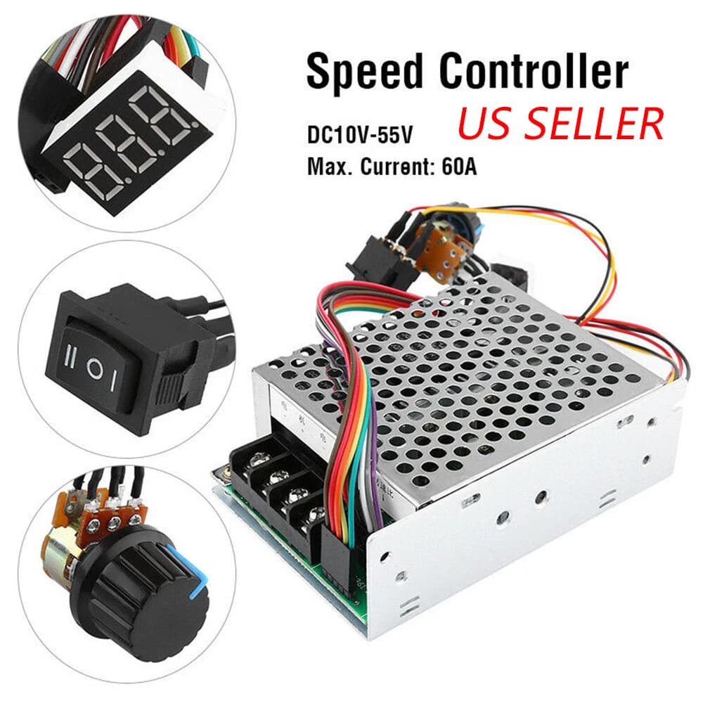 منظم سرعة محرك دي سي قابل للضبط 10-55V 60A 2000W مع مفتاح عكس X13135 | DC Motor Speed Controller