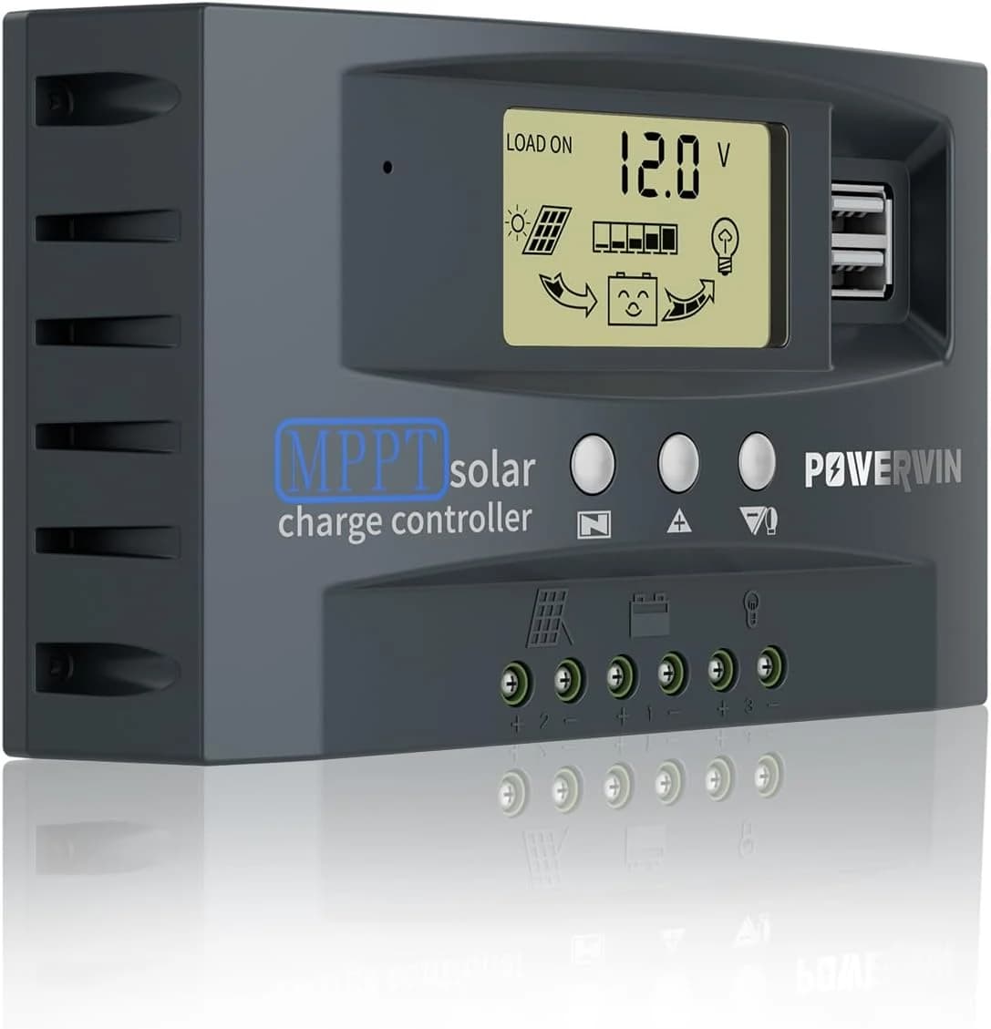 منظم شحن للطاقة الشمسية 12V-24V PWM مع شاشة LCD ومخرج USB مزدوج 5V بقدرة 50A | Solar Charge Controller