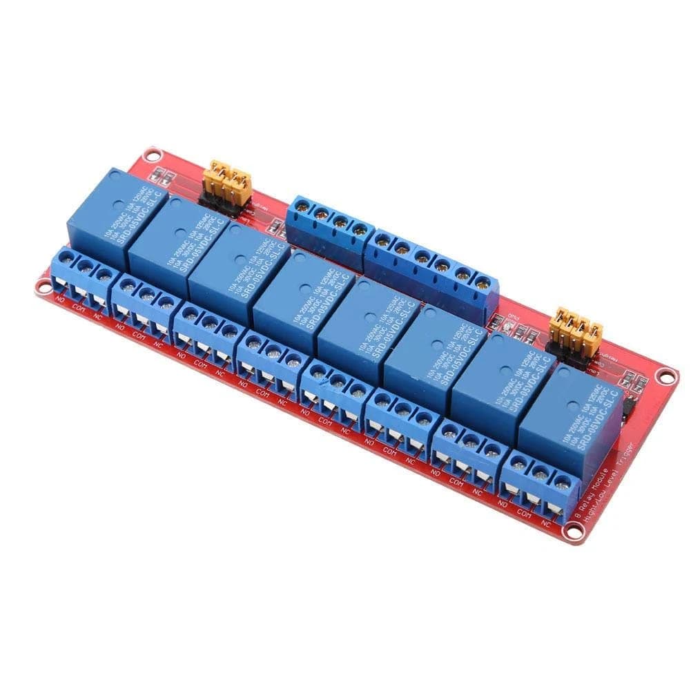 مقطم ريلاي 8 قناة 12V مع أوبتوكوبلر يدعم المشغلات العالية والمنخفضة | 8 Channel Relay Module