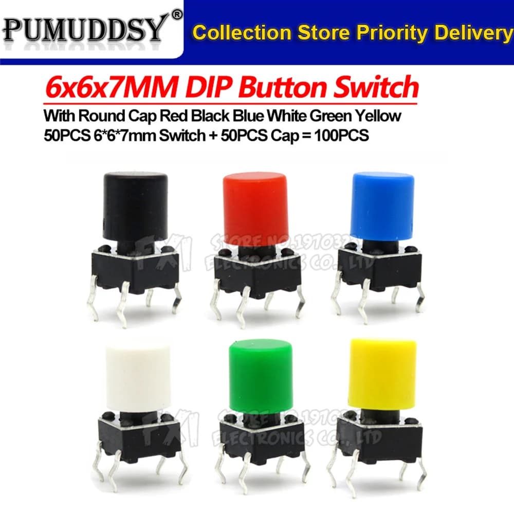 مفتاح ضاغط 6X6X7mm Push Button Switch DIP 4 | Push Button Switch