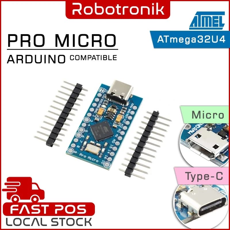 لوحة تطوير اريوينو مايكرو برو تايب سي ATMEGA32U4 بقوة 3-6V موديل 12245 | Arduino Micro-Pro Module