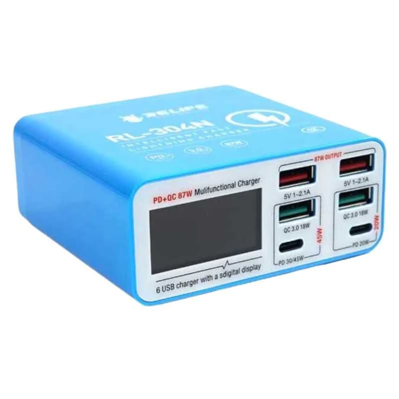 شاحن ذكي بشاشة رقمية 6 منافذ بقدرة 87 واط RL-304N | Multi-Port USB Charger