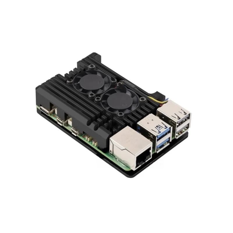 صندوق ألومنيوم لراسبيري باي 5 مع مروحتين تبريد 12477 Aluminium Case for Raspberry Pi 5 | Aluminum Case