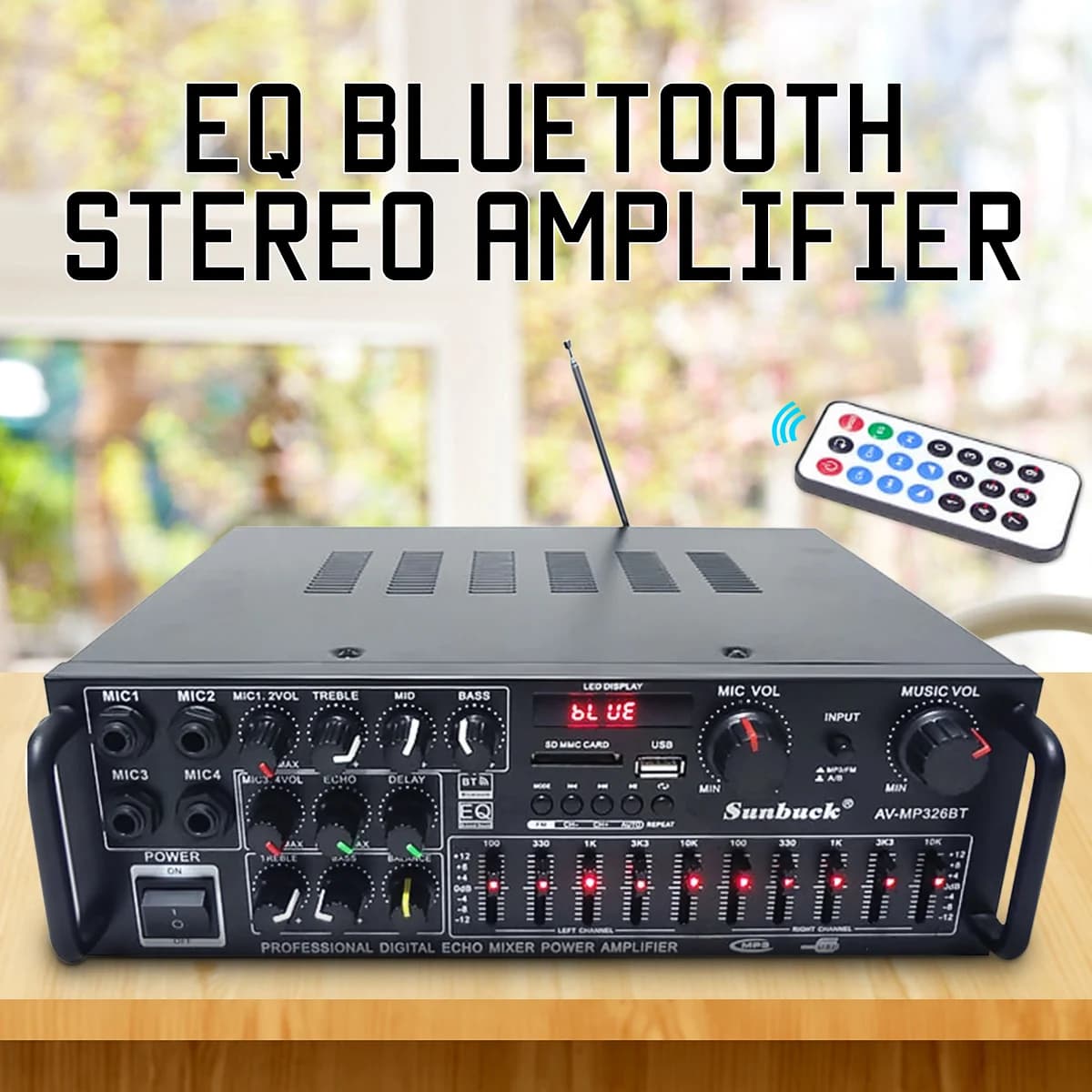 مكبر صوت ستيريو بلوتوث Sunbuck AV-MP326BT 220V 800W 4 ohm 2CH مع منفذ USB وبطاقة SD | Bluetooth Stereo Amplifier