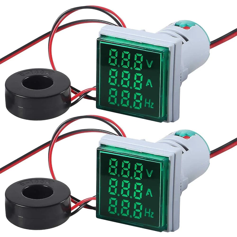فولتميتر وأميتر وتردد متر AC 60-500V 0-100A مقاس 22 ملم أخضر رقم #E 1 | Ammeter Voltmeter Frequency Meter