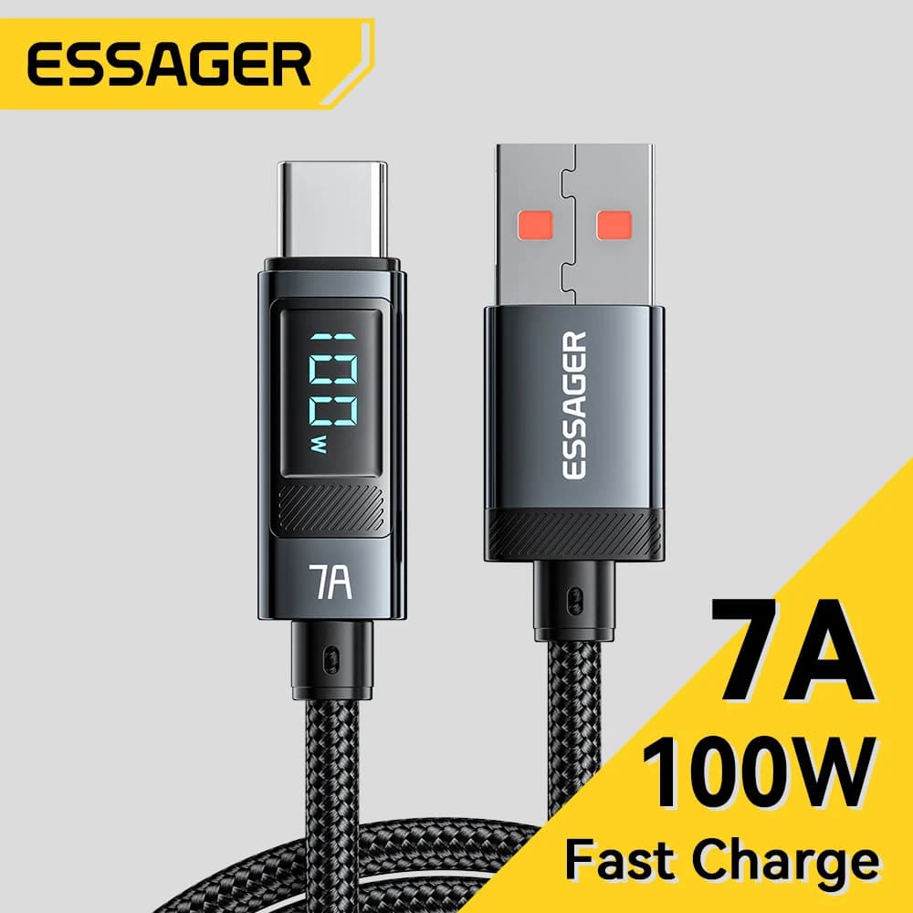 كابل شحن سريع يو اس بي B إلى تايب سي بقوة 100 واط و7 أمبير بطول 1 متر Essager GXRA0718-007 | USB Cable