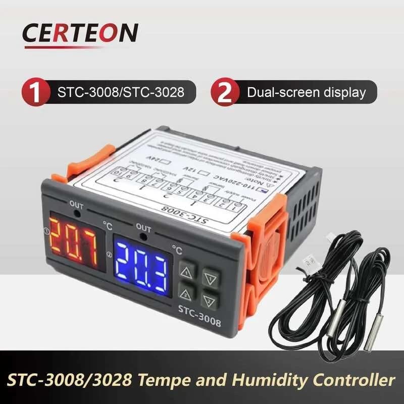 منظم حرارة ثنائي العرض ثنائي الاتجاه STC-3008 موديل X13290 | Dual Display Thermostat