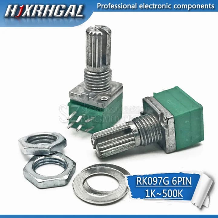 مقاومة متغيرة صوتية RK097G بـ 6 أطراف وعمود 15 ملم 5 كيلو | Potentiometer