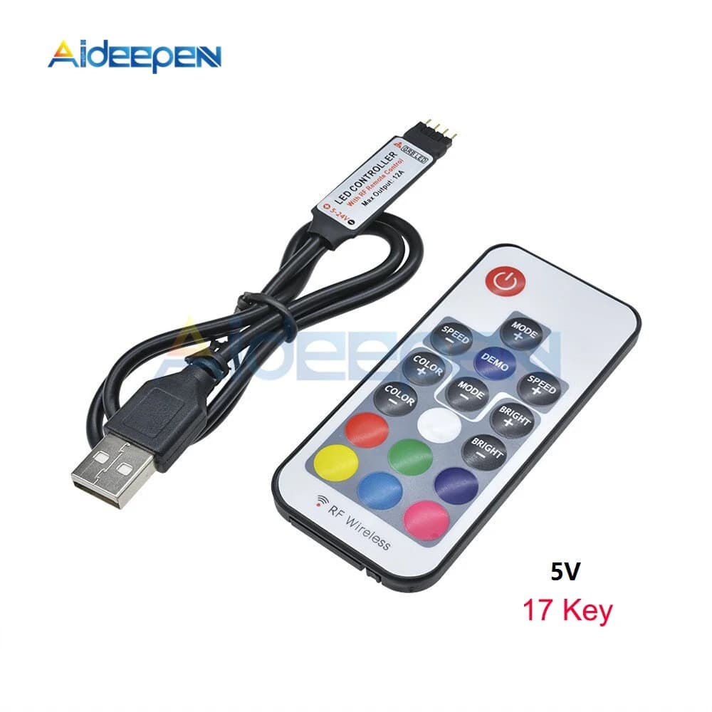 مفتاح تحكم بالأشعة تحت الحمراء 5V USB IR Infrared Remote Switch Controller RGB LED Dimmer 17 Key Remote Control LED Strip Light Bar | IR Controller