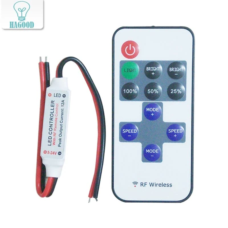 ديمر تحكم لاسلكي لليد بلون واحد 12A بقدرة DC 5-24V مع ريموت 10 مفاتيح #M4040164 | LED Strip Dimmer