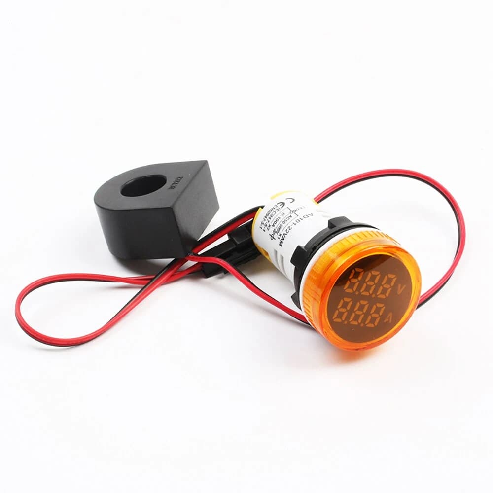 فولتمتر وافولت متر وتردد ديجيتال AC 60-500V 0-100A مقاس 22 ملم أصفر | AC Voltmeter Ammeter Frequency Meter