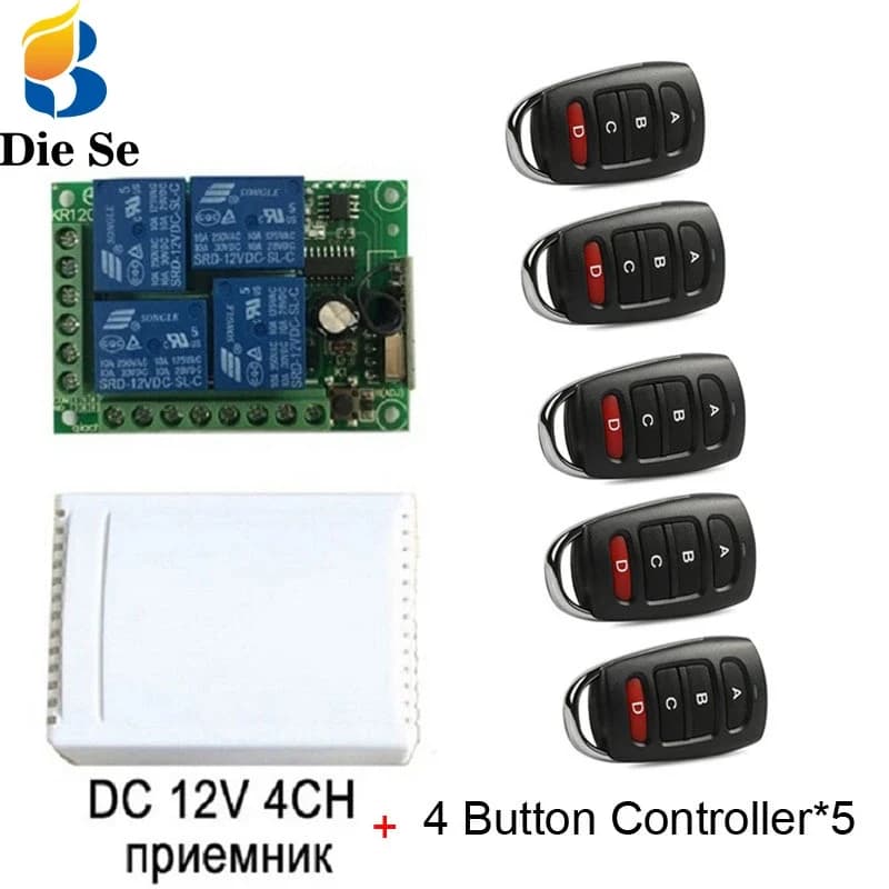 مفتاح تحكم لاسلكي 4 قنوات 12V بتردد 433Mhz | Wireless Remote Switch