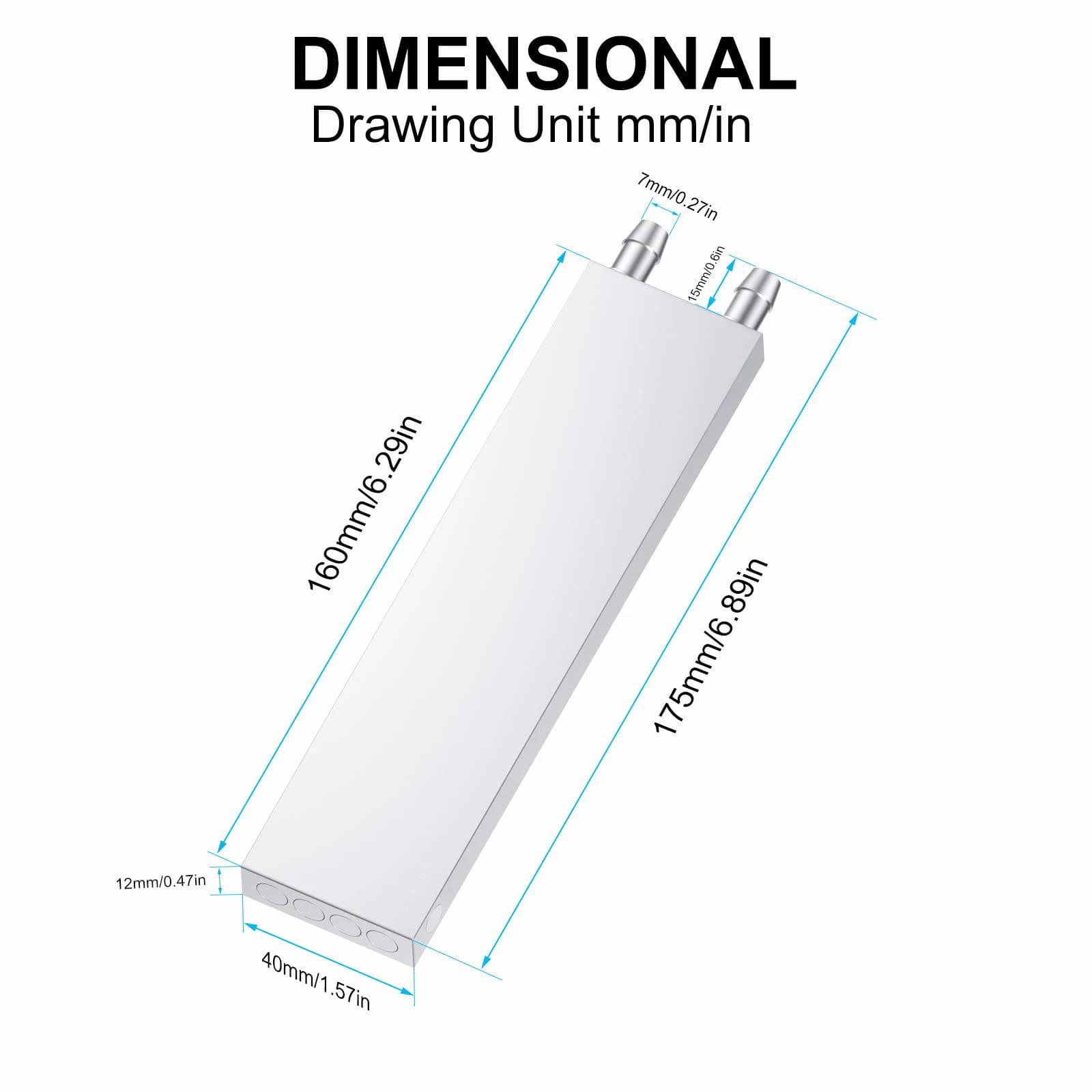 كتلة تبريد مائي من الألومنيوم Aluminum Water Cooling Block بحجم 40x160x12MM موديل X-HY00009D | Water Cooling Block