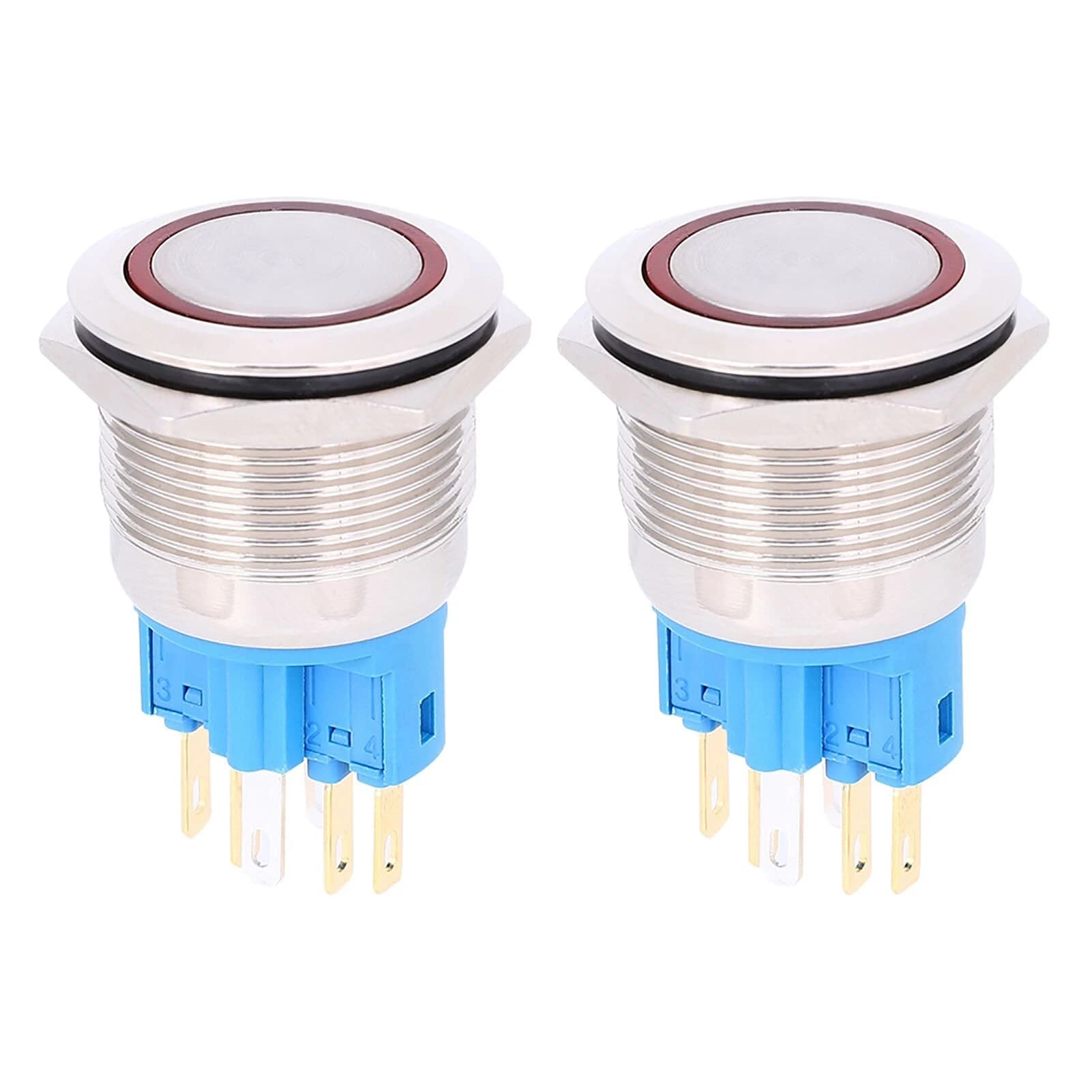 مفتاح ضغط مقاوم للماء IP65 22 ملم 6-Pin ستانلس ستيل مع إضاءة LED | Push Button Switch