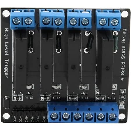 لوحة ريلاي بالحالة الصلبة DC 5V بـ 4 قنوات مستوى عالي مع مصهر 2A W1 010783 | Solid-State Relay Board