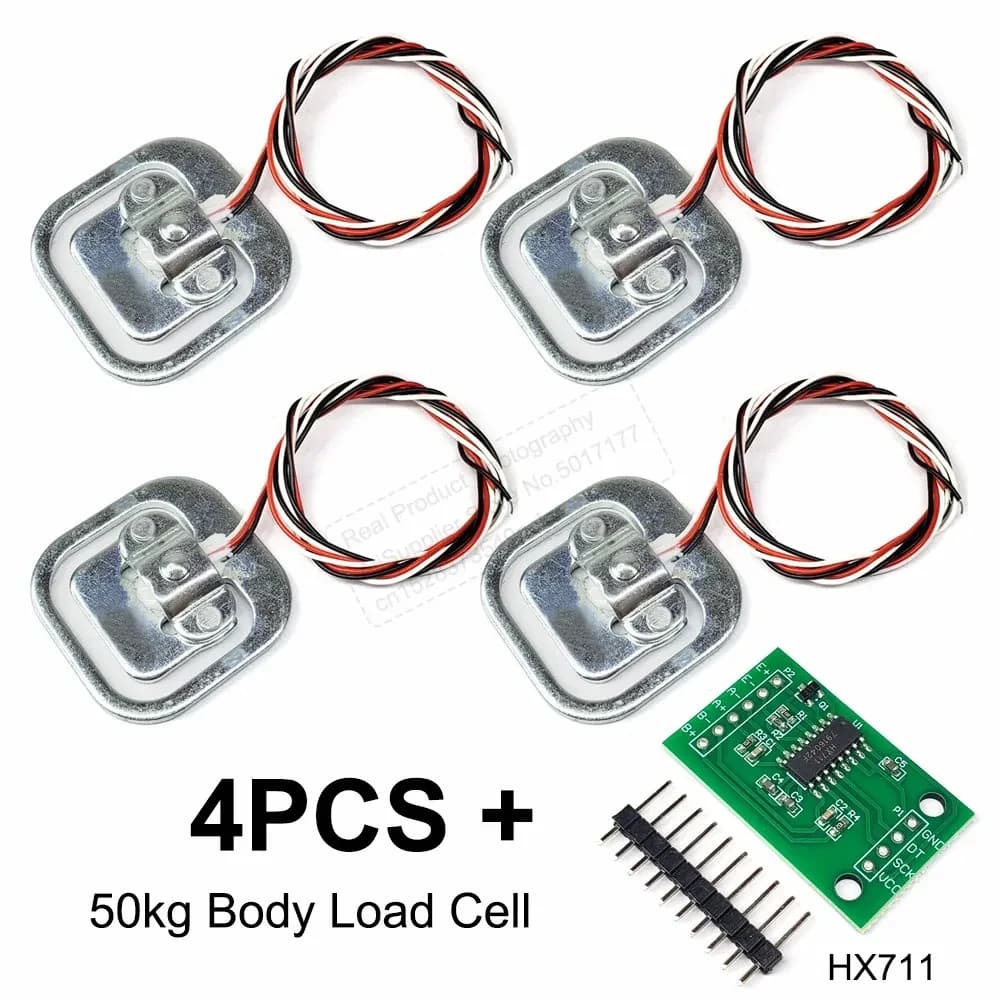 طقم خلايا وزن لميزان بشري 4 قطع 50 كجم مع وحدة HX711 AD | Load Cells & AD Module Kit