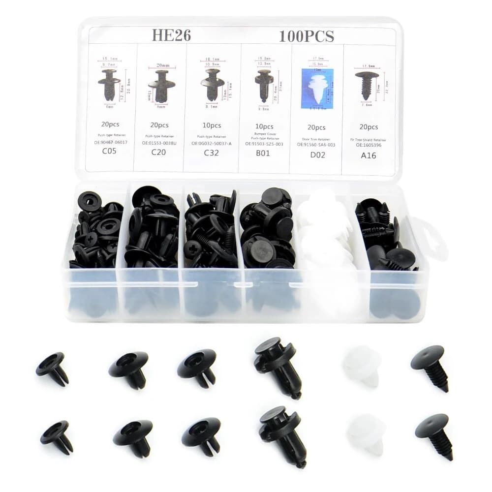 مجموعة مشابك تثبيت متنوعة للسيارات 100 قطعة | Auto Fastener Clip Kit
