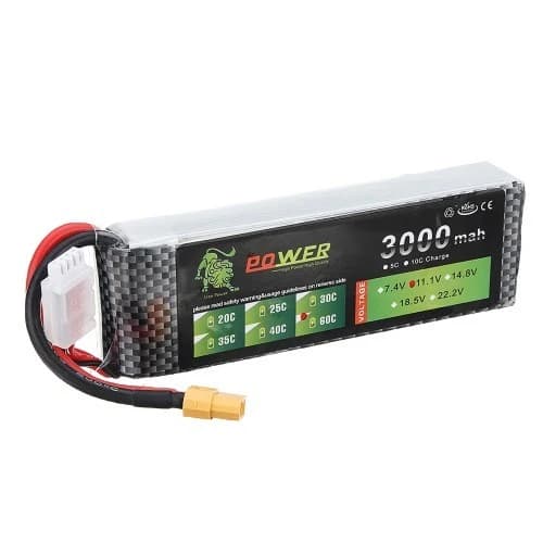 بطارية ليثيوم بوليمر 3S 11.1V 3000mAh 60C مع قابس XT60 رقم EE | Lithium Battery