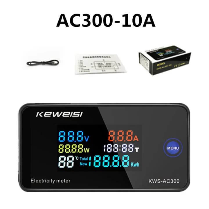 مقياس طاقة وفولتية رقمي LED 50-300 فولت 0-100 أمبير مع محول تيار حلقي | AC Digital Meter