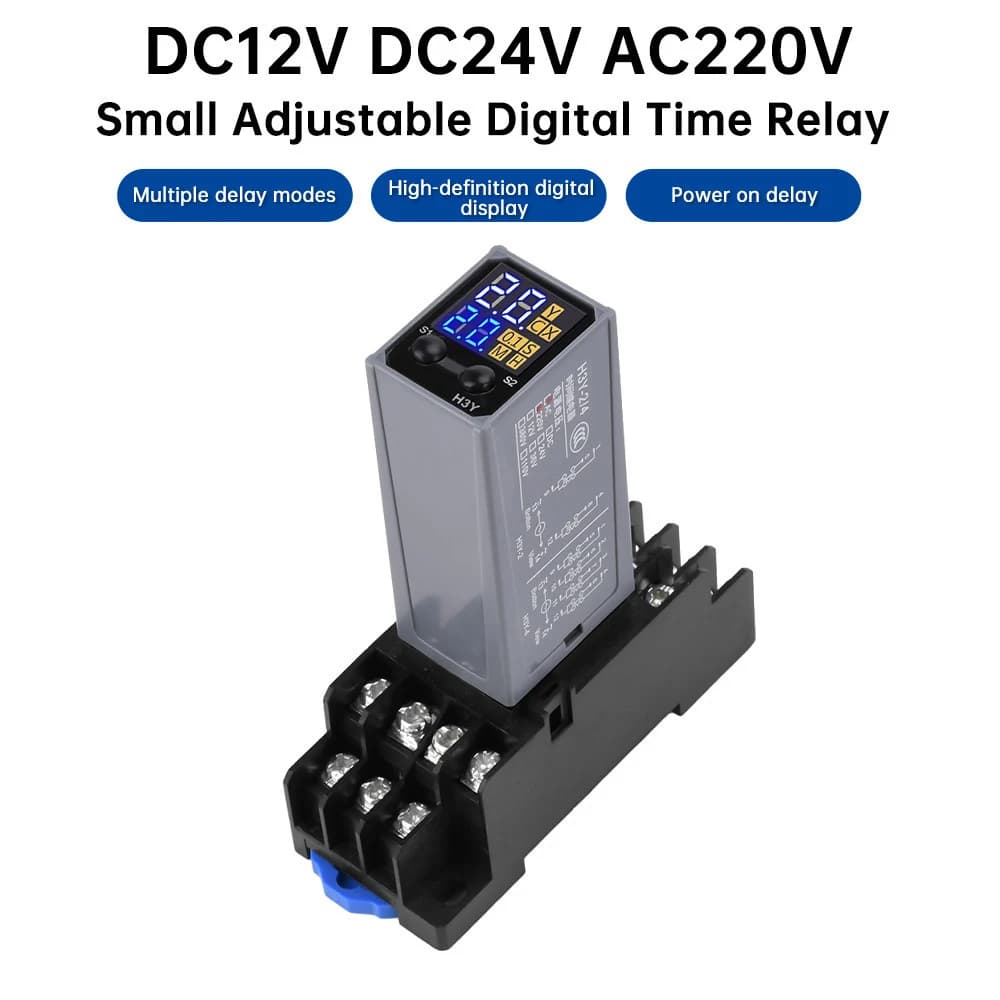H3Y-4 مؤقت تأخير زمني 12V مع قاعدة وشاشة رقمية | Timer Delay Relay