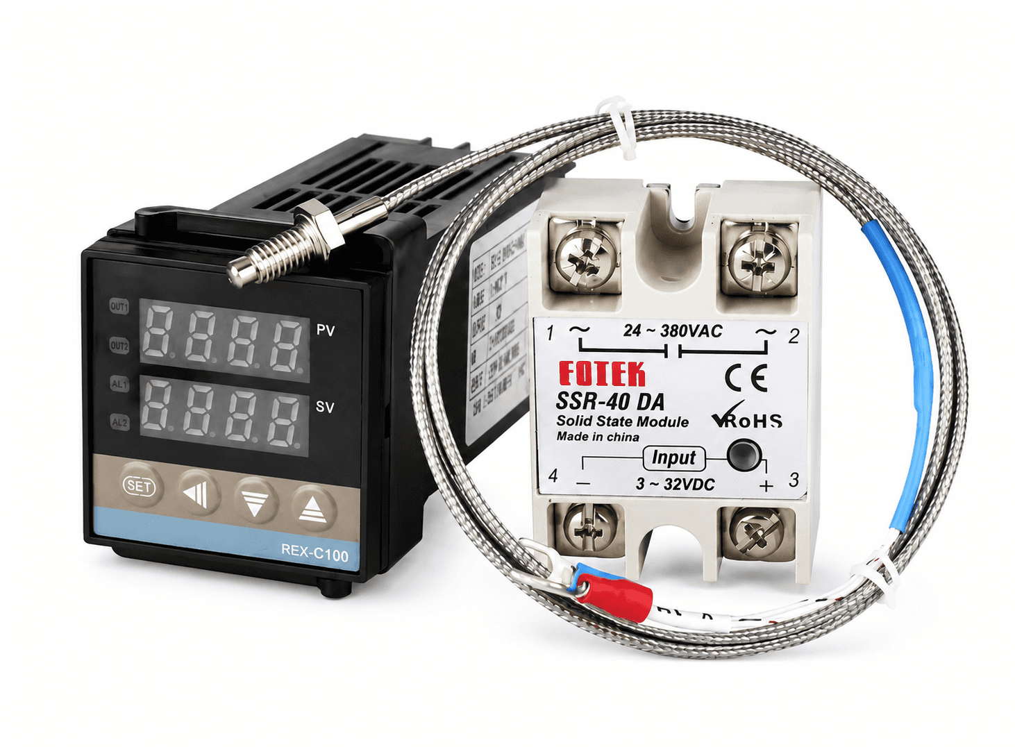 متحكم درجة حرارة رقمي REX-C100 PID بنوع K وخرج تتابع SSR | REX-C100 PID Temperature Controller K Type Digital Display Thermostat