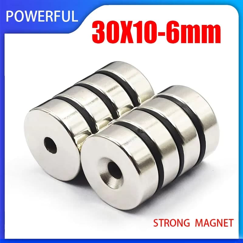 مغناطيس نيوديميوم حلقي بقطر 35 ملم وسماكة 10 ملم وثقب 6 ملم درجة N35 | 35x10-6mm N35 Neodymium Ring Magnet (NdFeB)