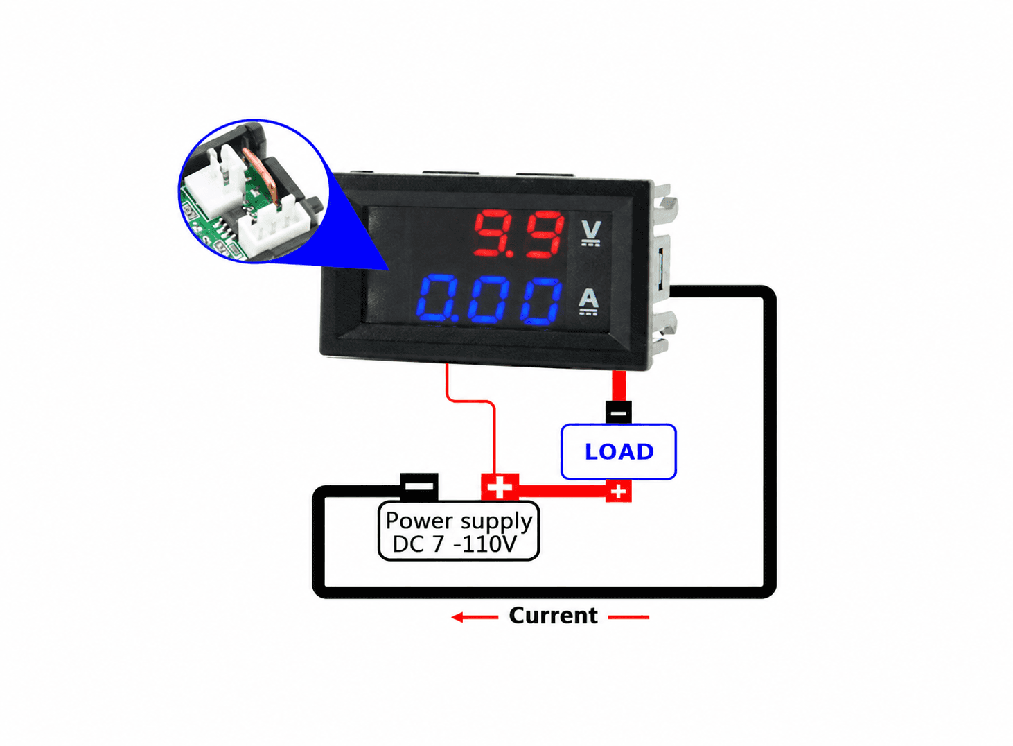 فولتميتر وأمبير متر رقمي تيار مستمر 7-110 فولت 10 أمبير بشاشة LED مقاس 0.28 بوصة XO0017 | Digital Voltmeter Ammeter