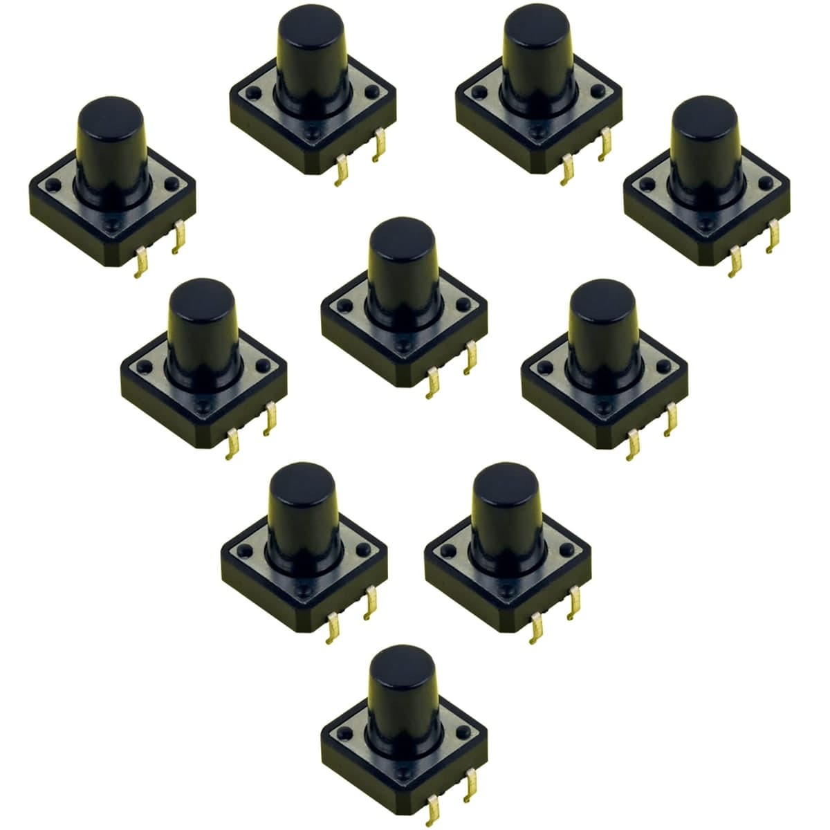 مفتاح تاكت 12x12x12mm بأربعة أطراف Through-Hole ساق طويلة | 12x12x12mm Tact Switch 4-Pin Through-Hole Tall Actuator