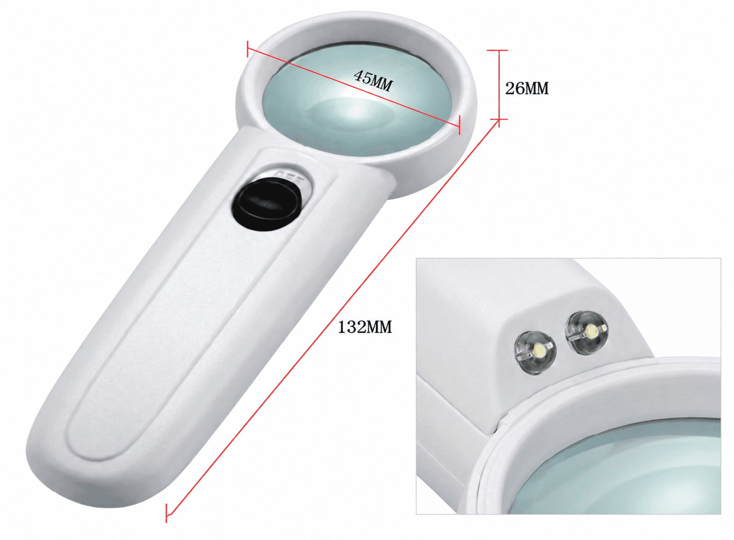 مكبرة يدوية بتكبير 15X مع ليدين للإضاءة | 15X Handheld Illuminated Magnifier with 2 LED Lights