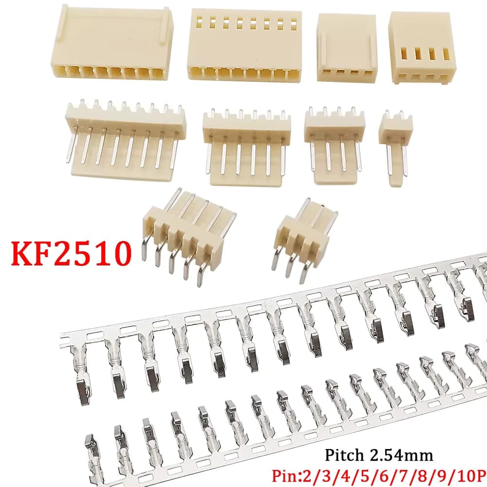 طقم موصل KF2510 بطرفين مسافة 2.54mm يشمل هيدر مستقيم وبيت وأطراف كبس | KF2510 2-Pin Connector Set 2.54mm Straight Header, Housing and Crimp Terminals