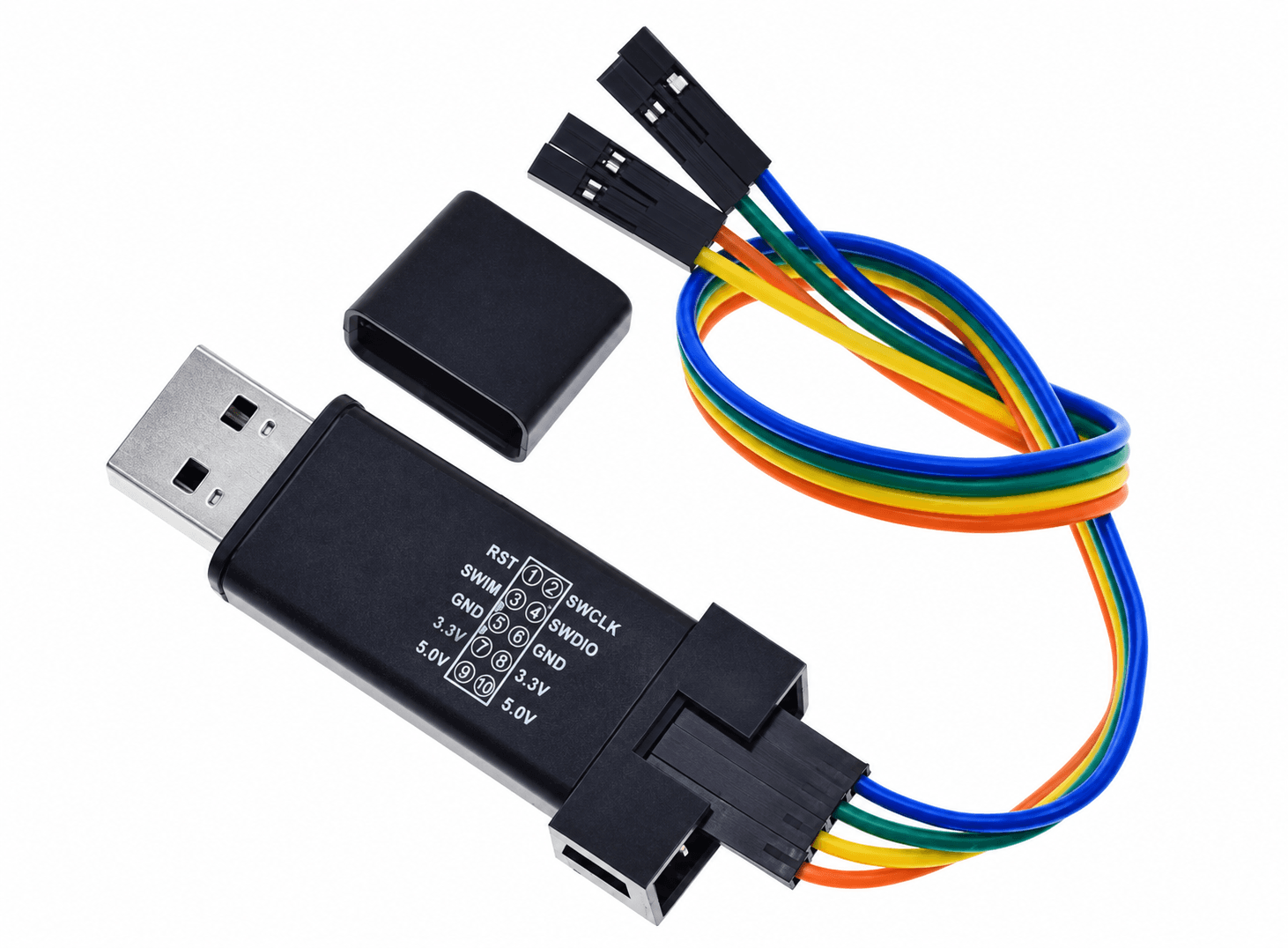 مبرمجة ومصحّح أخطاء ST-Link V2 Mini لمتحكمات STM32 وSTM8 | ST-Link V2 Mini USB Programmer and Debugger for STM32 / STM8