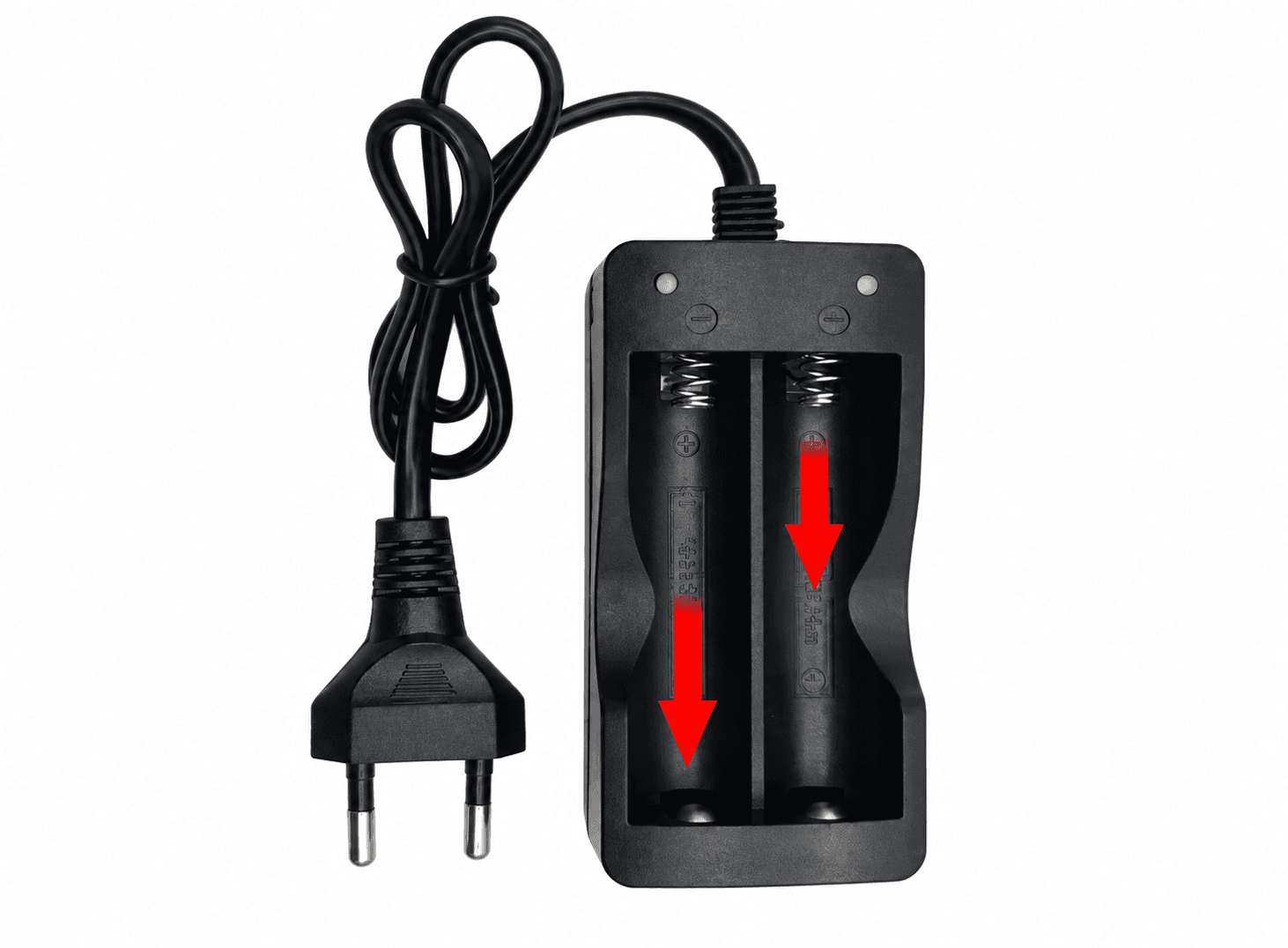 شاحن بطاريات ليثيوم ايون مزدوج الفتحات بمنفذ أوروبي AA7528-EU | Battery Charger 18650 EU 2slots Smart Charging Li-ion Rechargeable Batteries