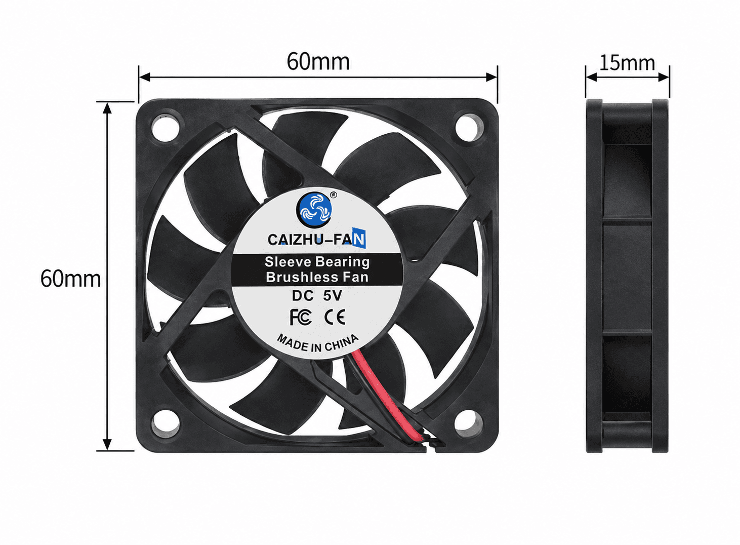 مروحة تبريد 6015 بدون فرش 60x60x15mm بسلكين | 6015 Brushless DC Cooling Fan 60x60x15mm 2-Pin