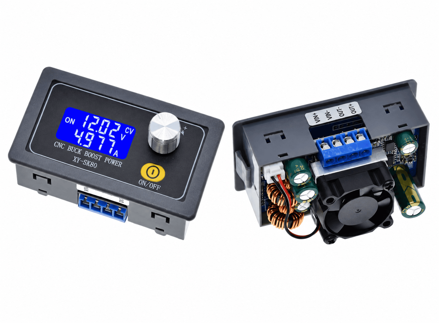 منظم طاقة رافع وخافض للجهد DC-DC Buck Boost Converter CC CV 0.6-36V 5A SK80 XJ0035 | Power Module
