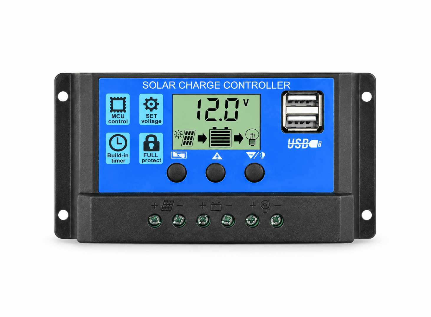 منظم شحن للطاقة الشمسية 12V-24V بنظام PWM مع شاشة LCD ومخرجي USB 5V بقوة 60A XB0070-05 | Solar Charge Controller