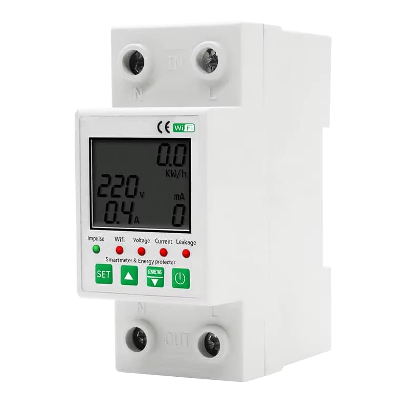 قاطع دورة ذكي بالواي فاي 63A مع عداد طاقة وحماية من تسرب التيار AC 220V ثنائي القطب | WiFi Smart Energy Meter Circuit Breaker AC220V 2P 63A with kWh Meter and Leakage Protection