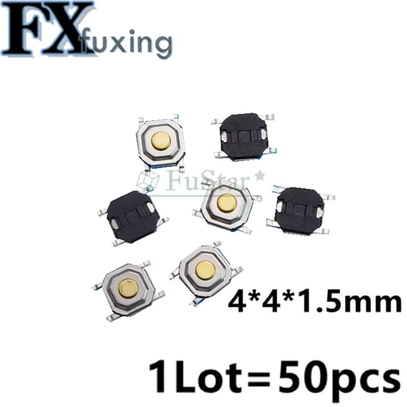 مفتاح تاكت SMD قياس 4x4x1.5mm لحظي للتركيب السطحي | SMD Tactile Tact Push Button Micro Switch, 4x4x1.5mm Momentary
