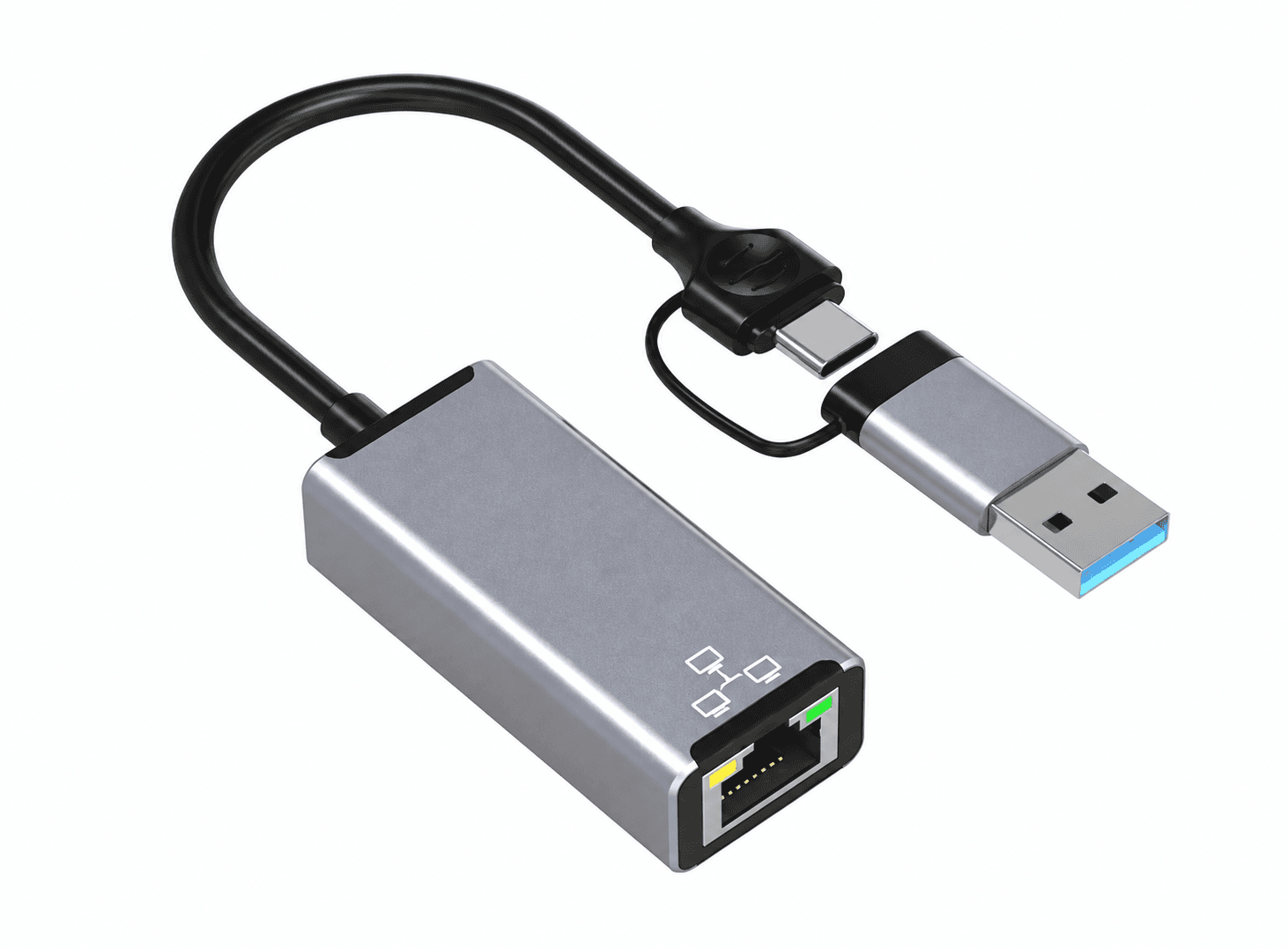 محول شبكة إيثرنت HC-72S بمنفذي USB-C و USB-A إلى RJ45 بسرعة 100 ميجابت في الثانية | HC-72S USB-C & USB-A to RJ45 100Mbps Ethernet Adapter