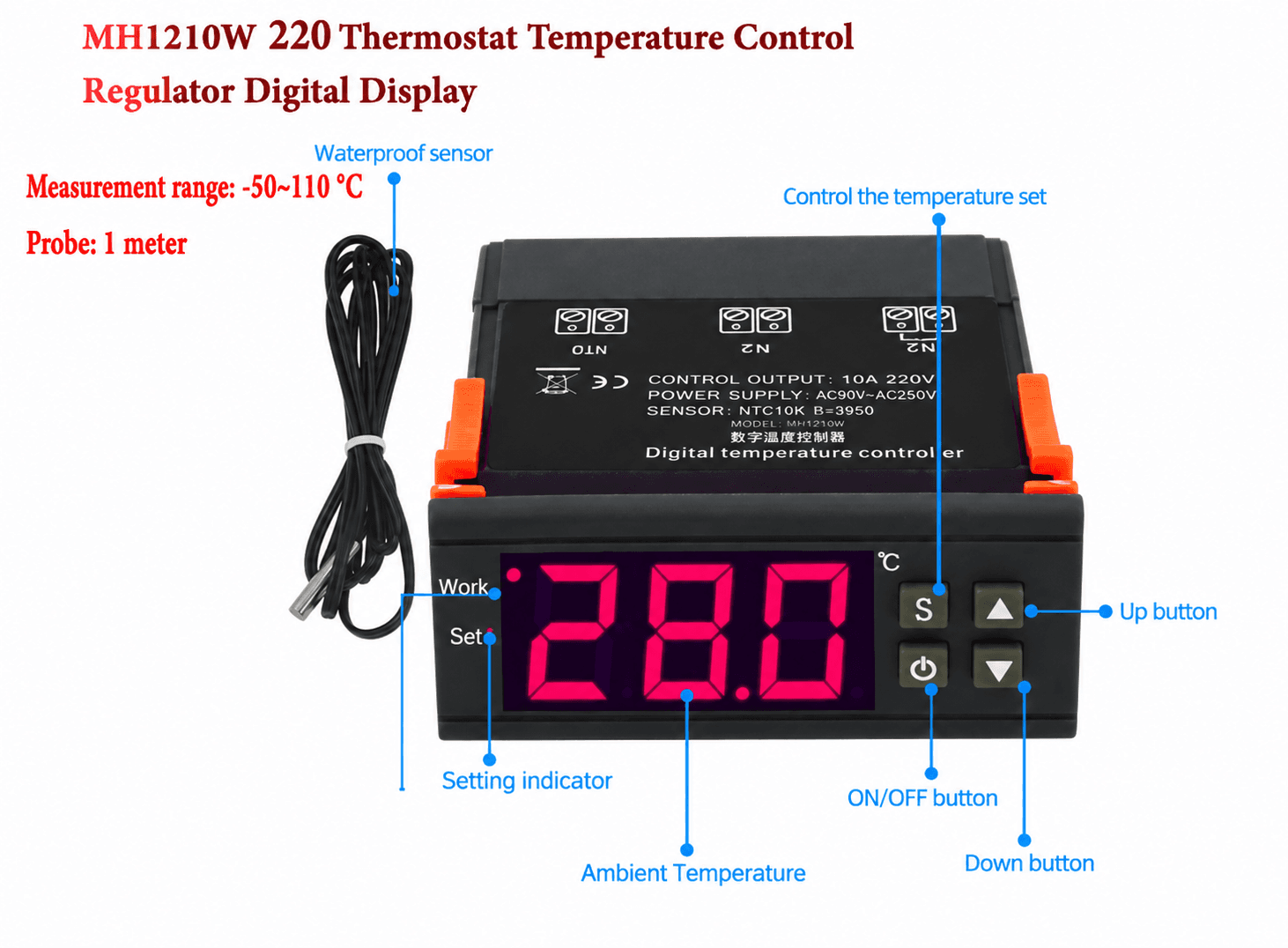 منظم حرارة رقمي MH1210W بجهد 220 فولت مع شاشة عرض | Thermostat Temperature Control Regulator