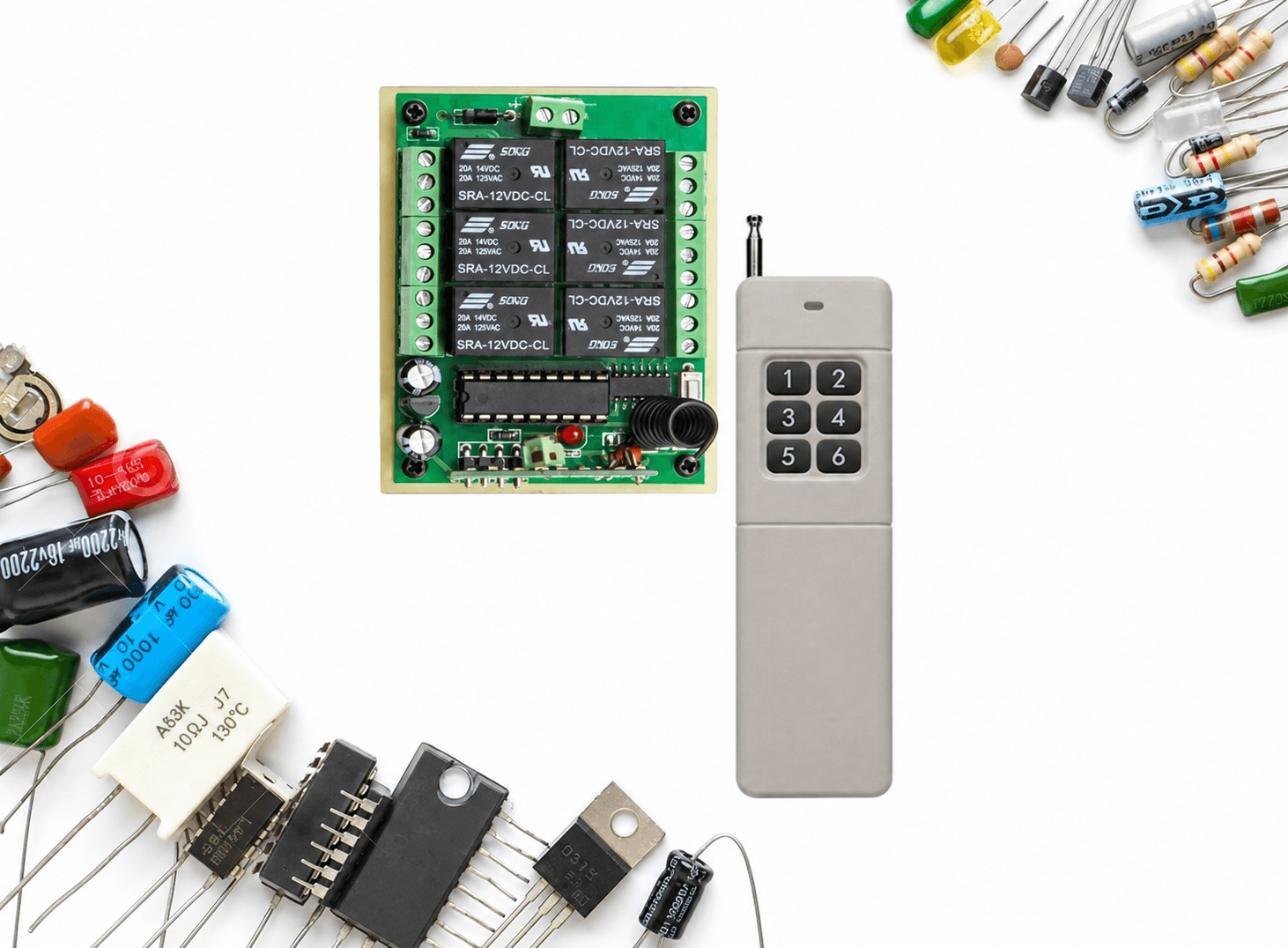 نظام مفتاح تحكم عن بعد لاسلكي RF بمسافة 500 متر DC 12V 6CH مرسل ومستقبل 315 GXFH0042-001 | Wireless Remote Control Switch System