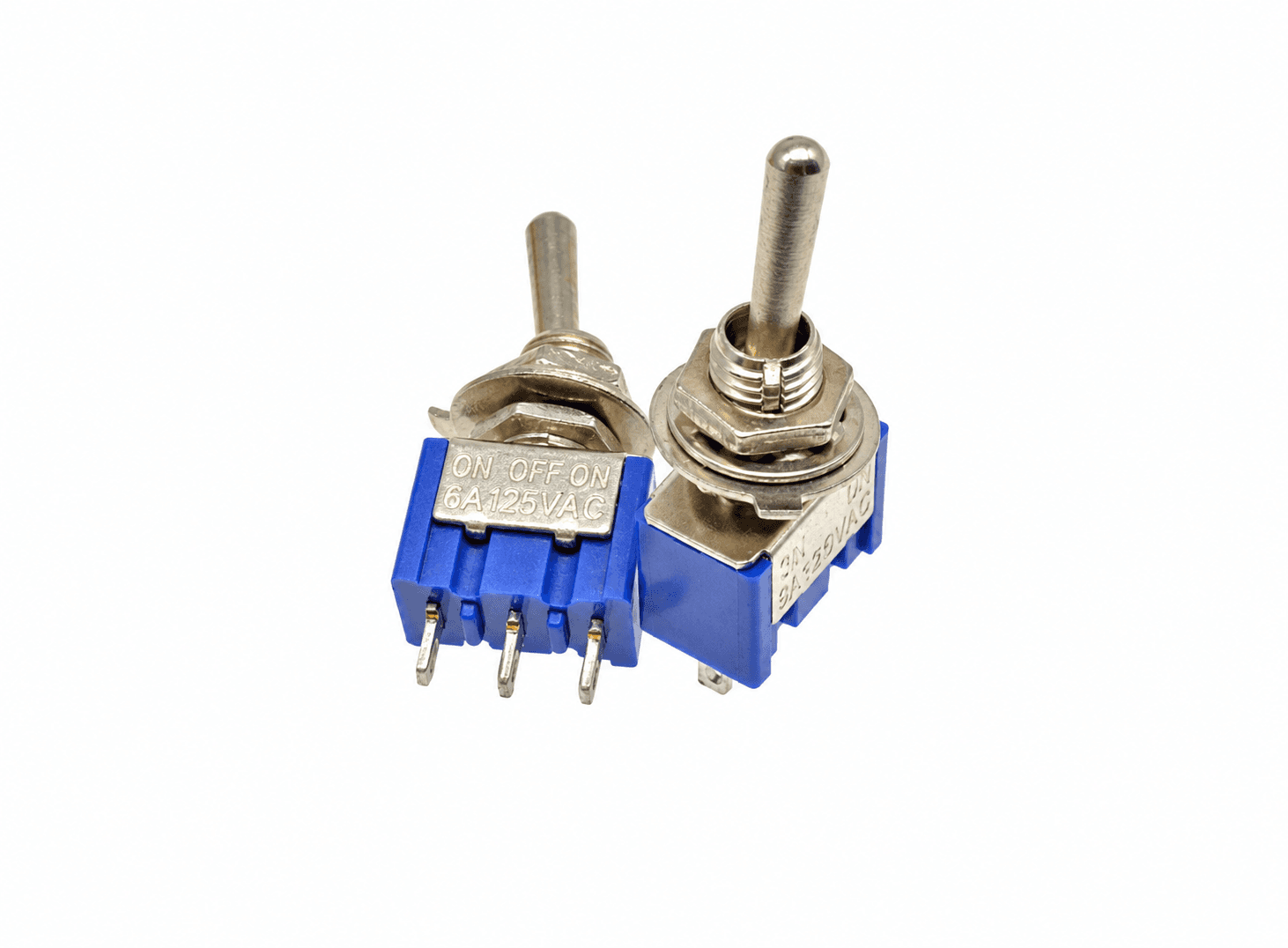 مفتاح تبديل MTS-103 بثلاثة أطراف وثلاث وضعيات ON-OFF-ON بتقييم 5A / 250V AC | MTS-103 Miniature Toggle Switch, SPDT ON-OFF-ON, 3-Pin, 5A 250VAC, 6mm Panel Mount