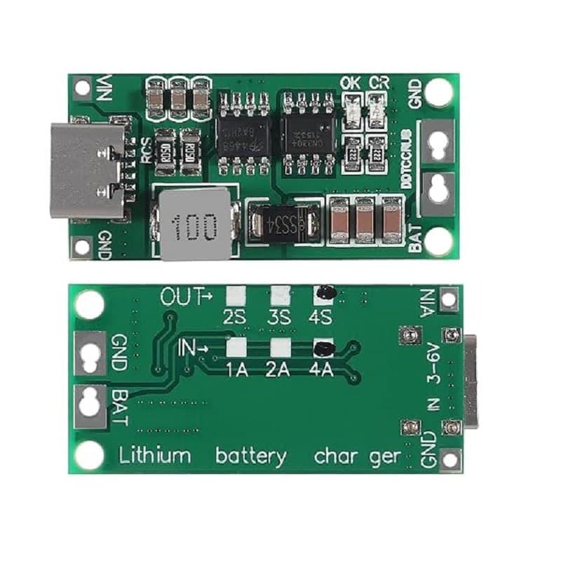 وحدة شحن خلية ليثيوم واحدة بتيار 1A بمدخل Micro USB | Single-Cell Lithium Battery Charger Module 1A, Micro USB Input