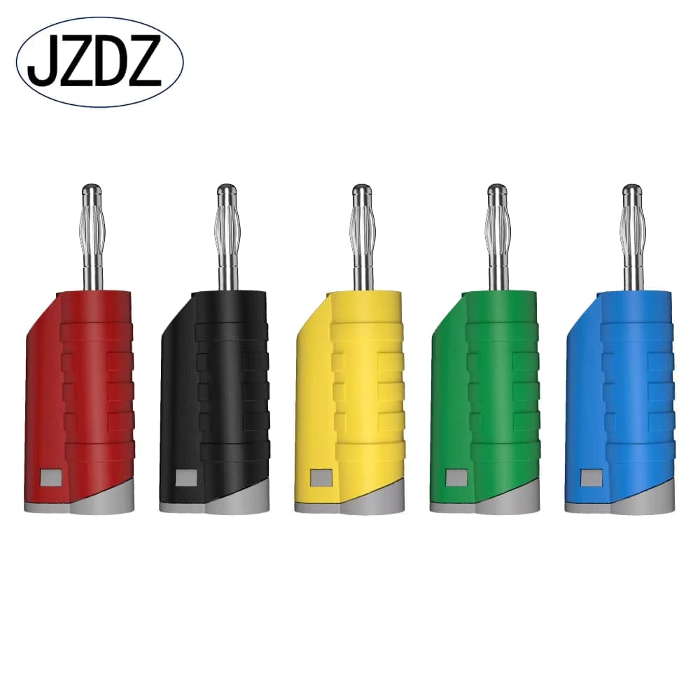 قابس بنانا JZDZ 4mm أمان قابل للتكديس بغلاف متراجع لون أسود | JZDZ 4mm Safety Banana Plug, Retractable Stackable, Solder Type, Black