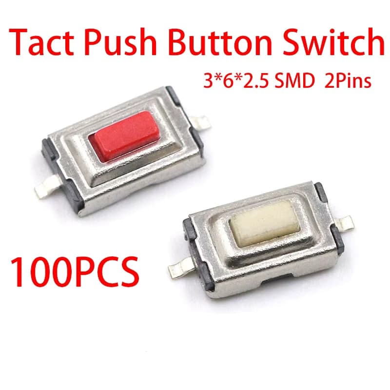 مفتاح تاكت مصغّر 3x6x2.5mm بطرفين | 3x6x2.5mm Micro Tact Switch, 2-Pin Momentary Push Button