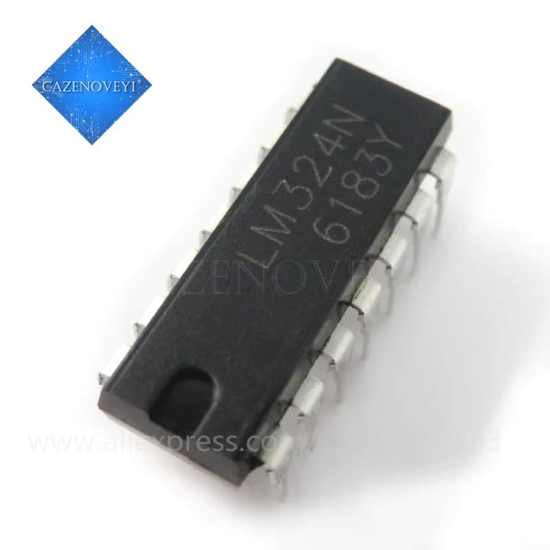 شريحة مكبر عمليات رباعي LM324N بحزمة DIP-14 | LM324N Quad Operational Amplifier IC, DIP-14