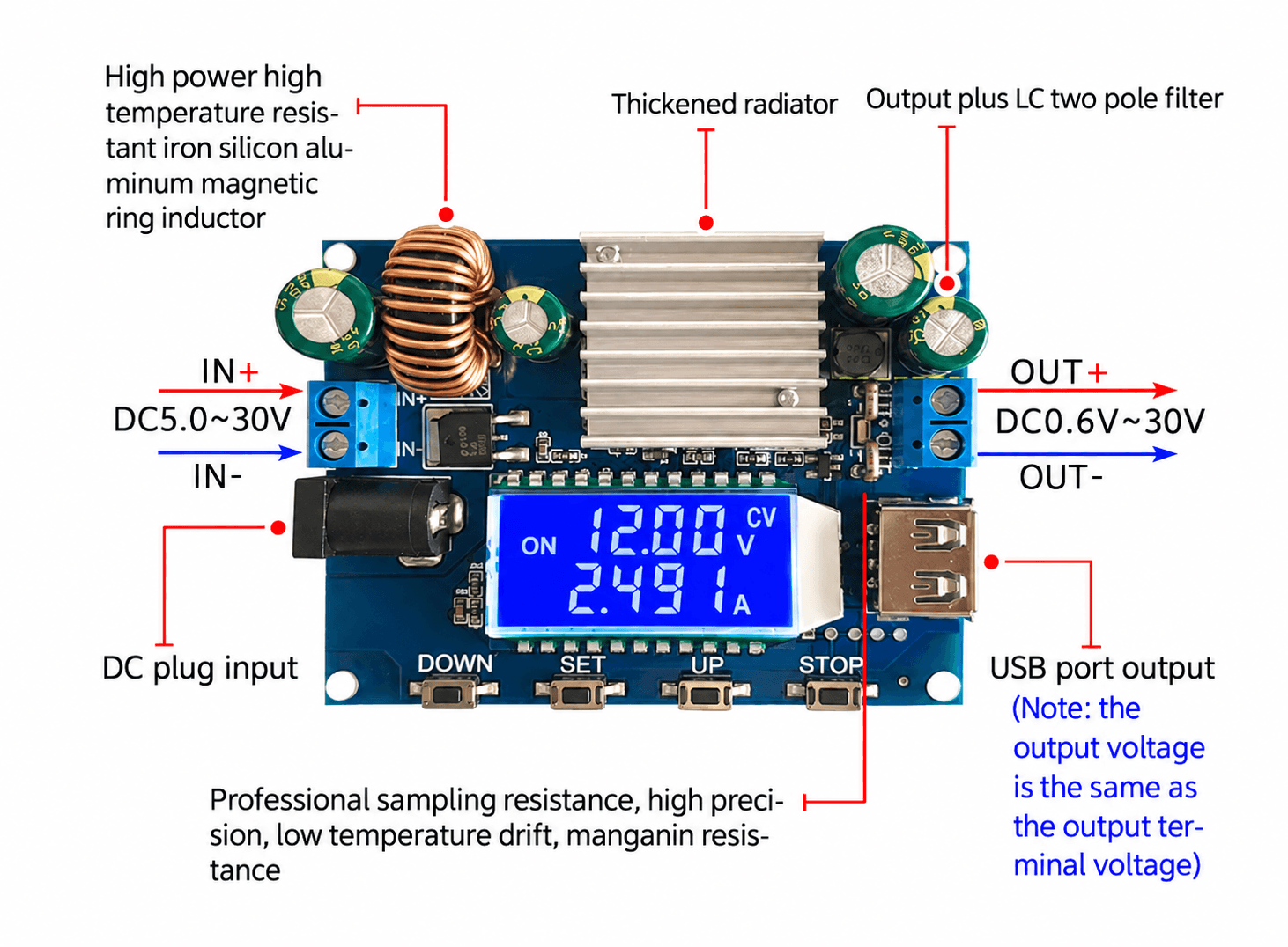 وحدة تغذية منظّمة رقمية XJ0013 بخرج 0.6-30V وتيار 4A وقدرة 35W | XJ0013 Digital Regulated Power Supply Module, DC 0.6-30V 4A 35W