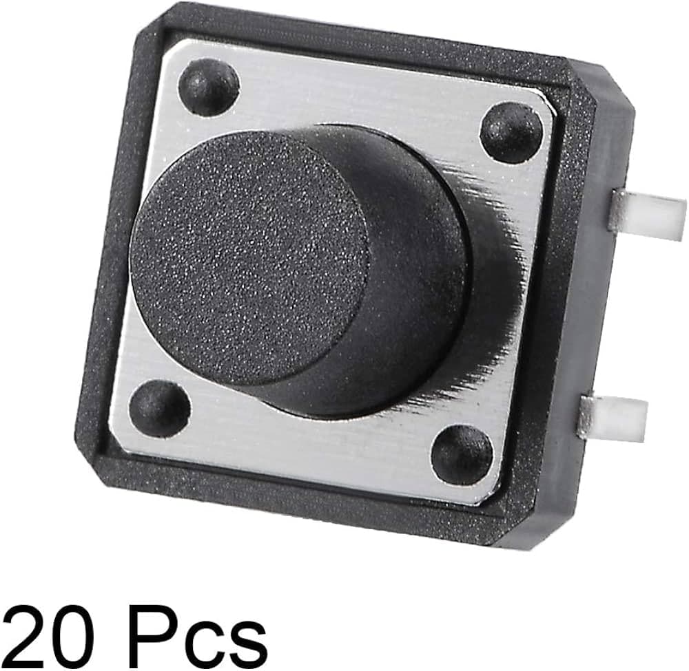 مفتاح تاكت 12x12x8mm بأربعة أطراف | 12x12x8mm Tactile Push Button Switch, 4-Pin Through-Hole
