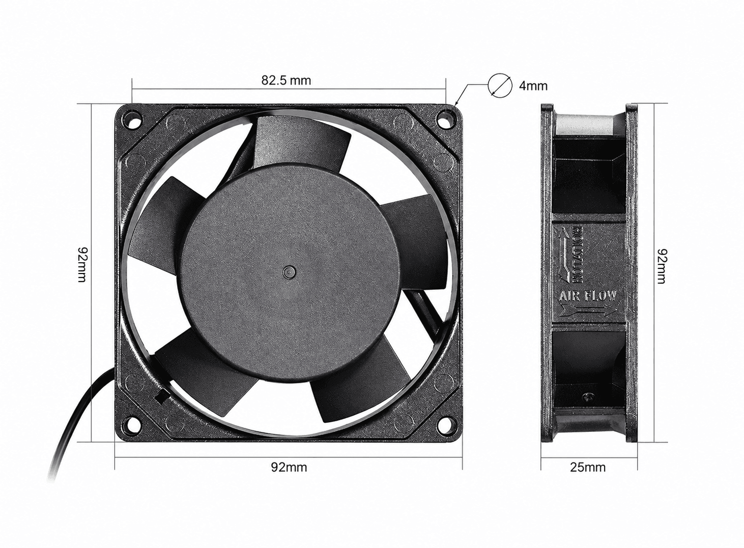 مروحة تبريد محورية AC بقياس 92x92x25mm تعمل على 220-240V بمحملين كرويين | AC Axial Cooling Fan 92x92x25mm, 220-240V 0.10A, Dual Ball Bearing