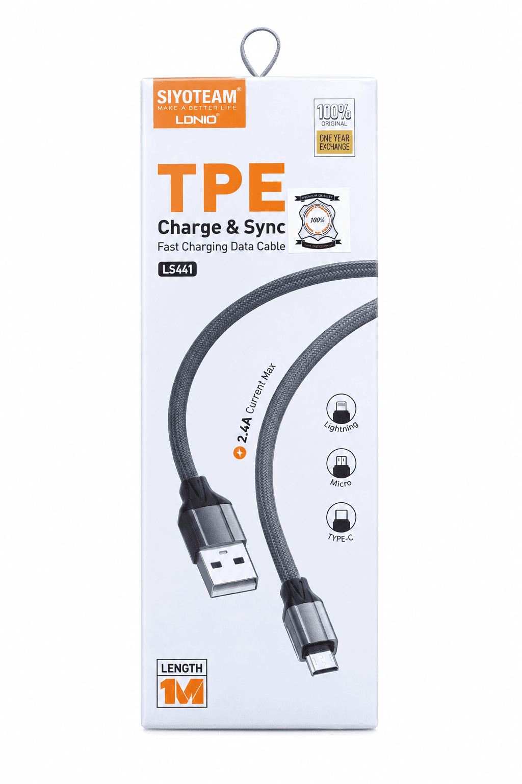 كيبل شحن LDNIO من USB إلى Micro USB بتيار 2.4A بطول 1m لون رمادي | LDNIO Micro USB Fast Charging Cable 2.4A 1M Grey