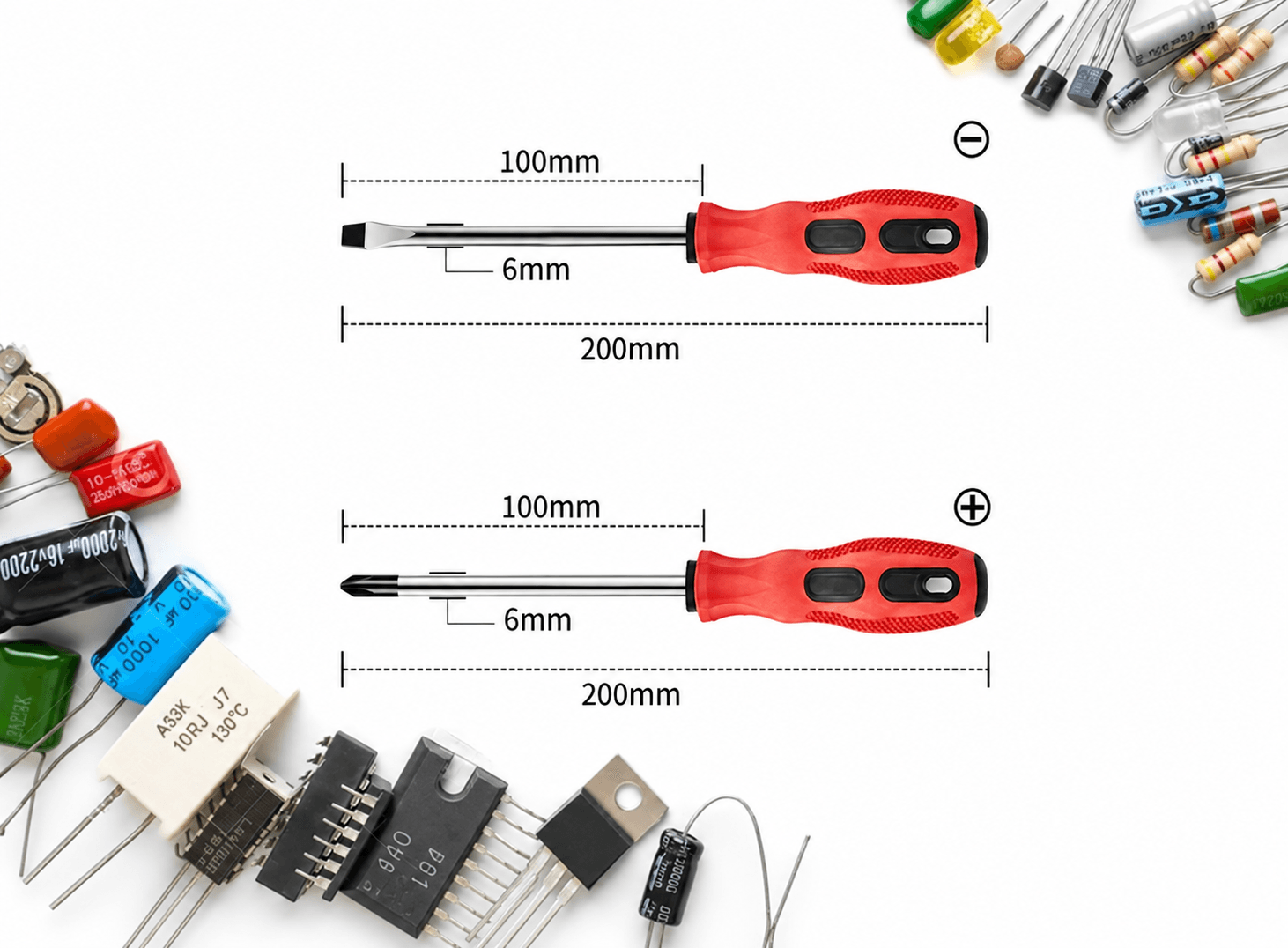 طقم مفكات براغي مغناطيسية عدد 2 مقاس 6x200 مم صليبة وعادية JHA0015-001 | 2Pcs-set 6x200mm Magnetic Screwdriver